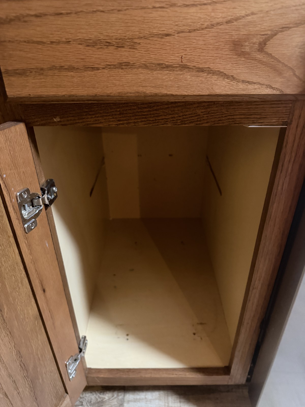 Cabinet Interior — Original Photos: Cabinet residue removed, with the original before and after photos shown.